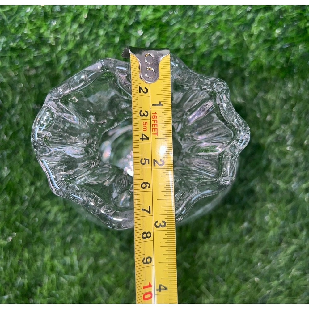Clear Glass Drawstring Bag Pouch Vase Ruffled Rim Ribbed Texture 7in - Picture 13 of 14